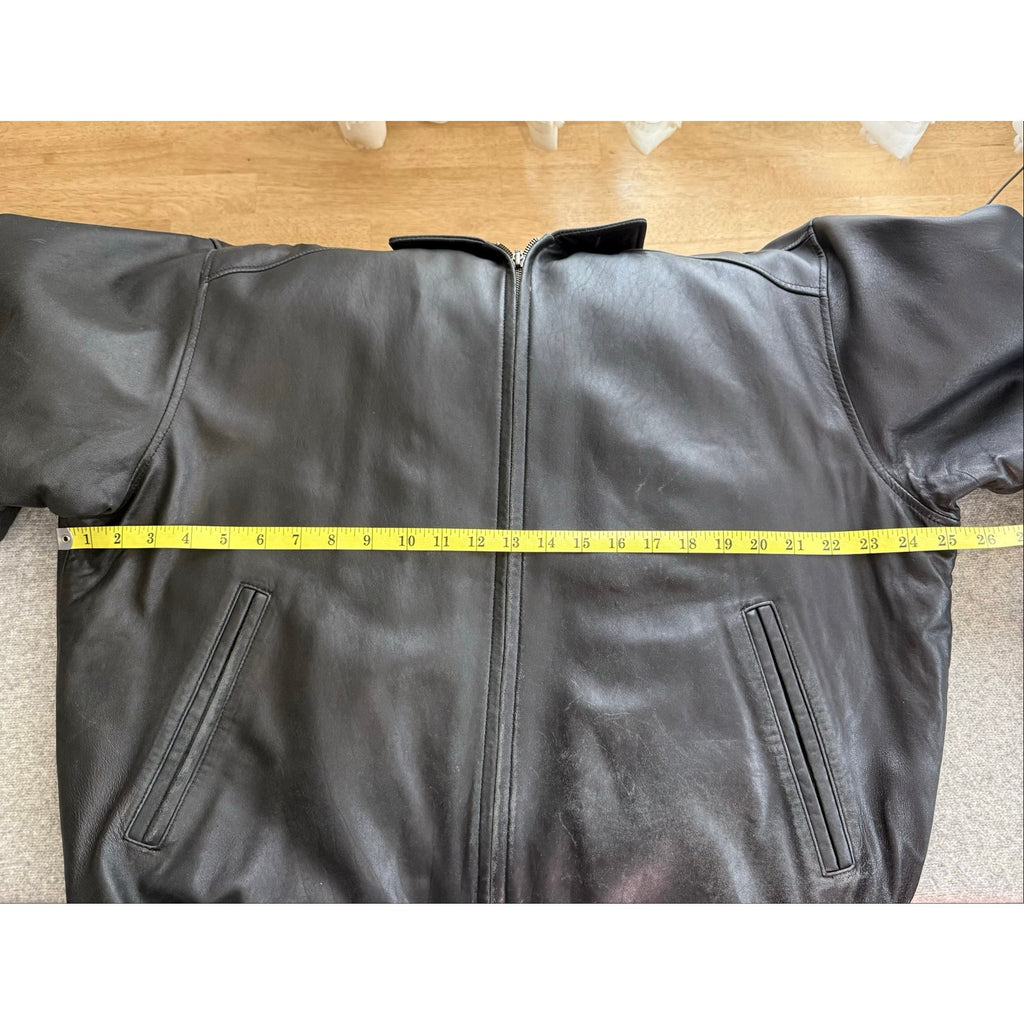 Kirkland Signature Vintage Black Leather Bomber Jacket 50 Chest Mens Flight Coat