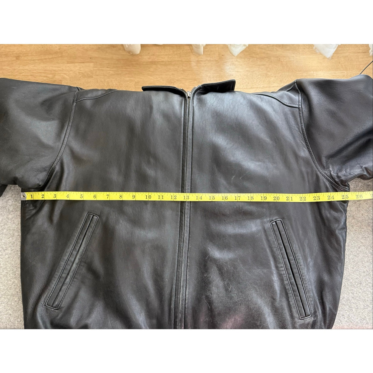 Kirkland Signature Vintage Black Leather Bomber Jacket 50 Chest Mens Flight Coat