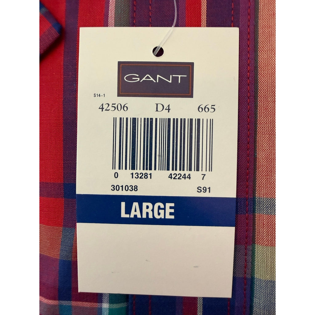 Vintage GANT Salty Dog Plaid Shirt L Short Sleeve Marshall Field's Tag NWT 1991