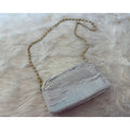 Vintage 80s 90s White Metal Mesh Crossbody Bag Gold Interwoven Chain Evening