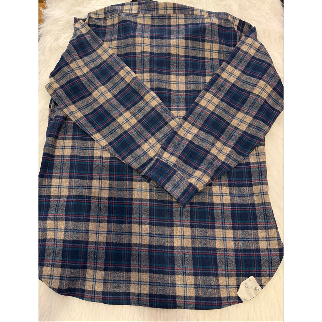 Vintage 1970s Pendleton Woolen Mills Plaid Flannel Shirt with Elbow Patches L