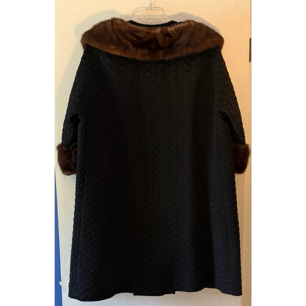 Vintage 50s Morris B Sachs Wool Mink Trim Swing Coat Plus Size XL 25 PTP