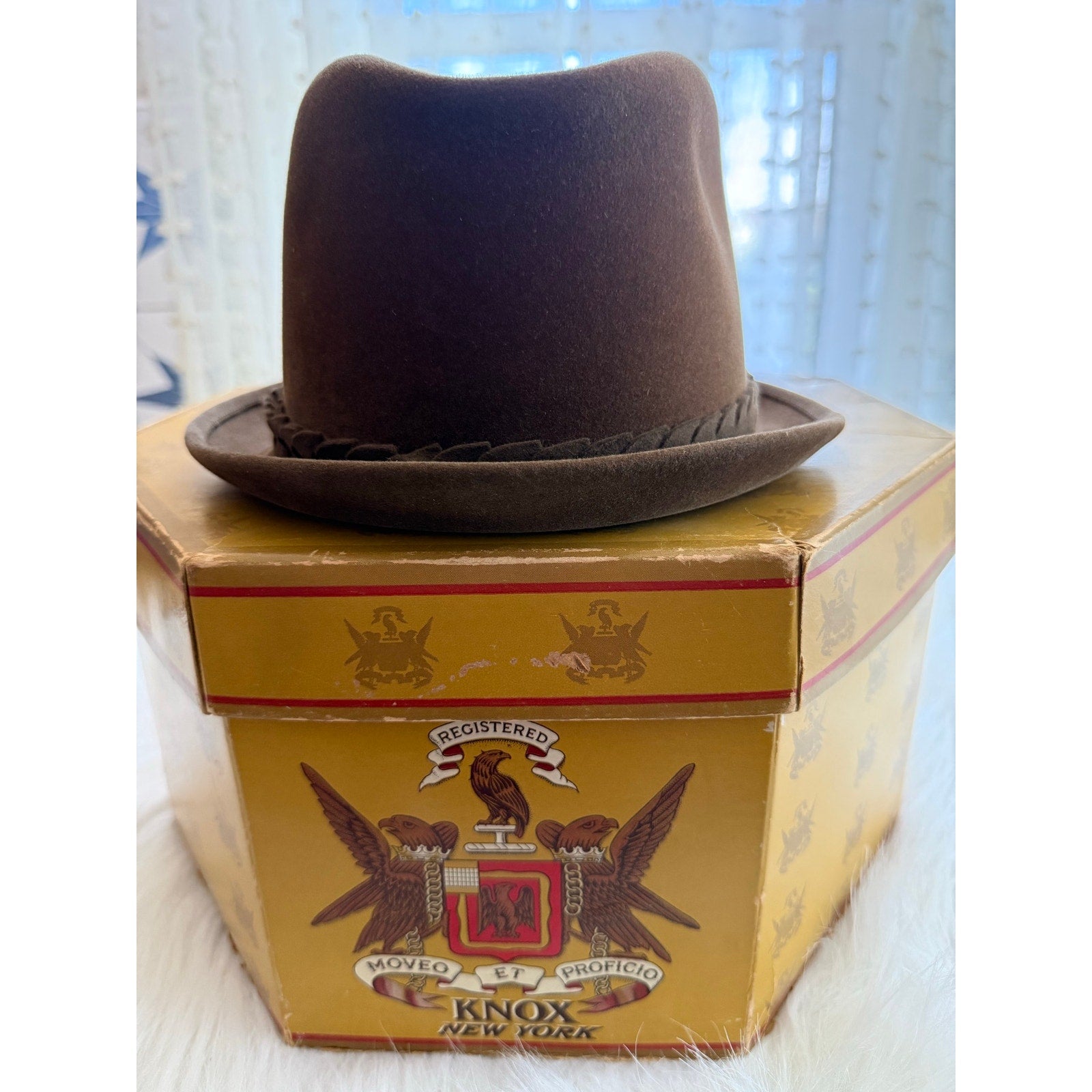 Vintage 1950s Borsalino Fedora Hat 7 1/8 Sandalo Brown Extra Superiore Fur Felt - Made In Italy