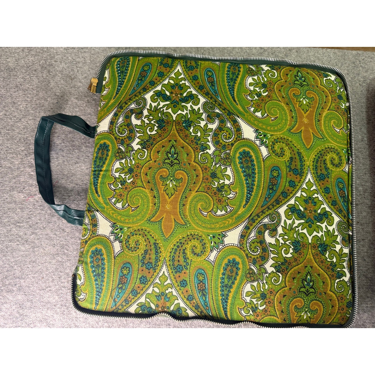 Vintage Green Vinyl and Paisley Zip Cushion Set