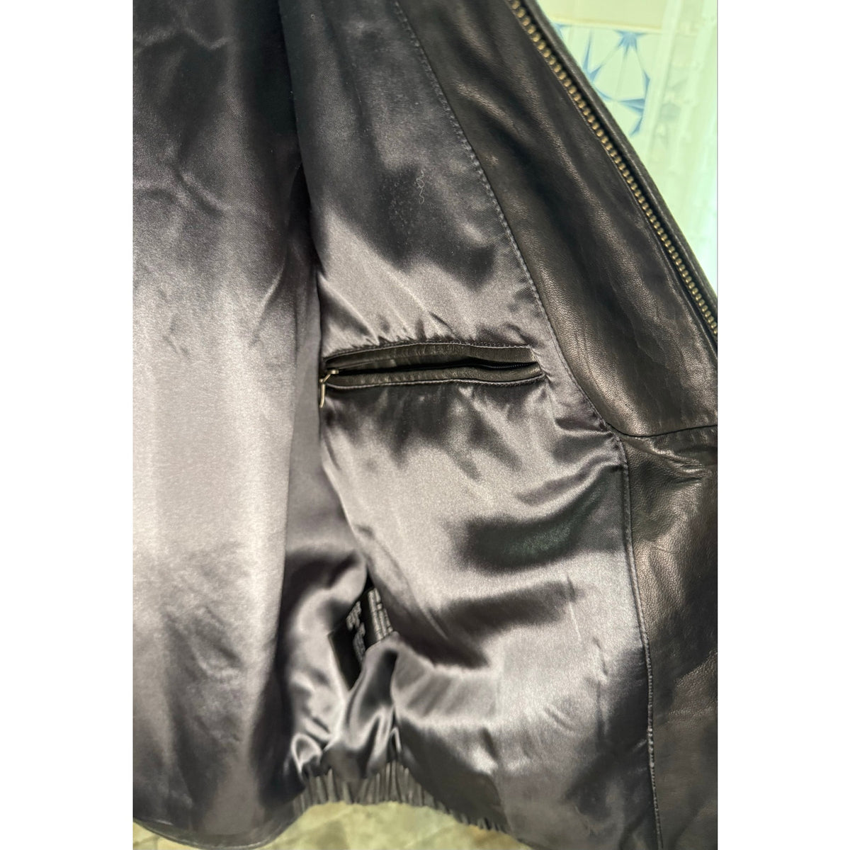 Kirkland Signature Vintage Black Leather Bomber Jacket 50 Chest Mens Flight Coat