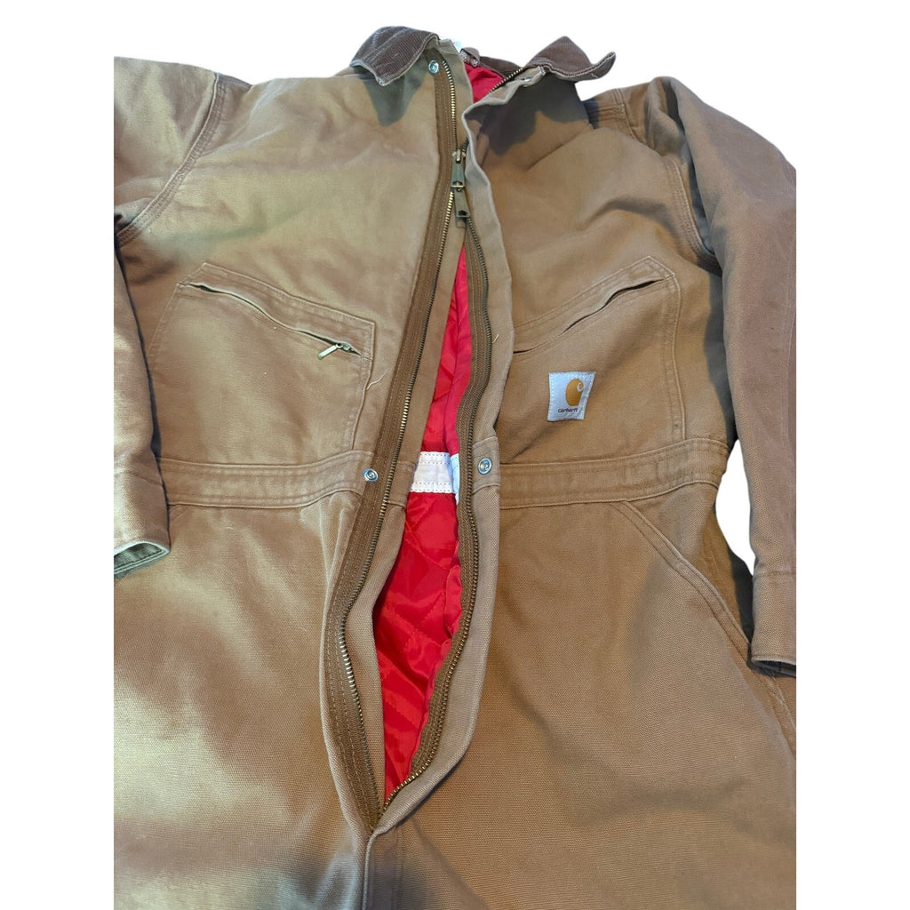 Vintage 1993 USA Made Carhartt Red Quilt Lined Duck Canvas Coveralls - Size 46 Regular
