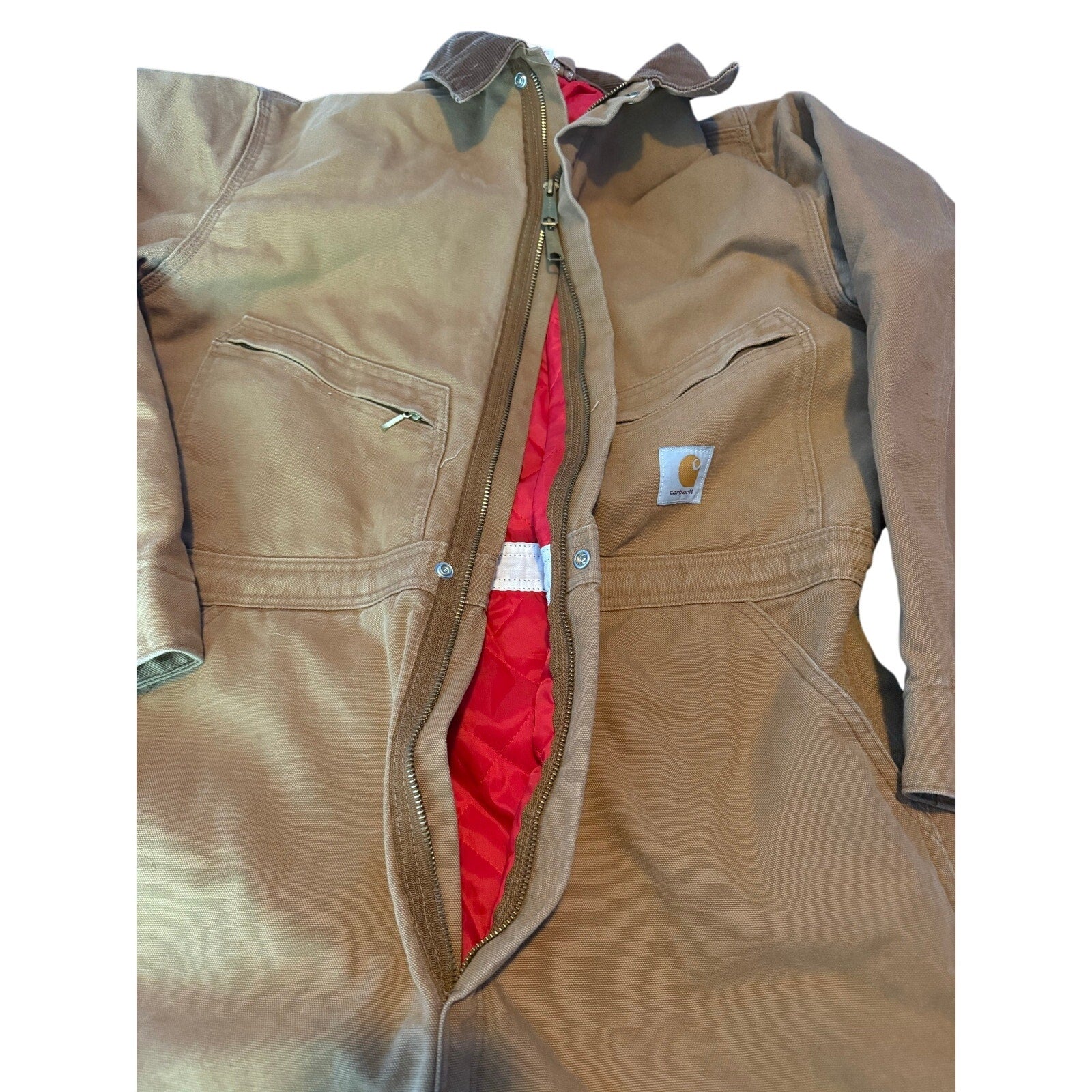Vintage 1993 USA Made Carhartt Red Quilt Lined Duck Canvas Coveralls - Size 46 Regular