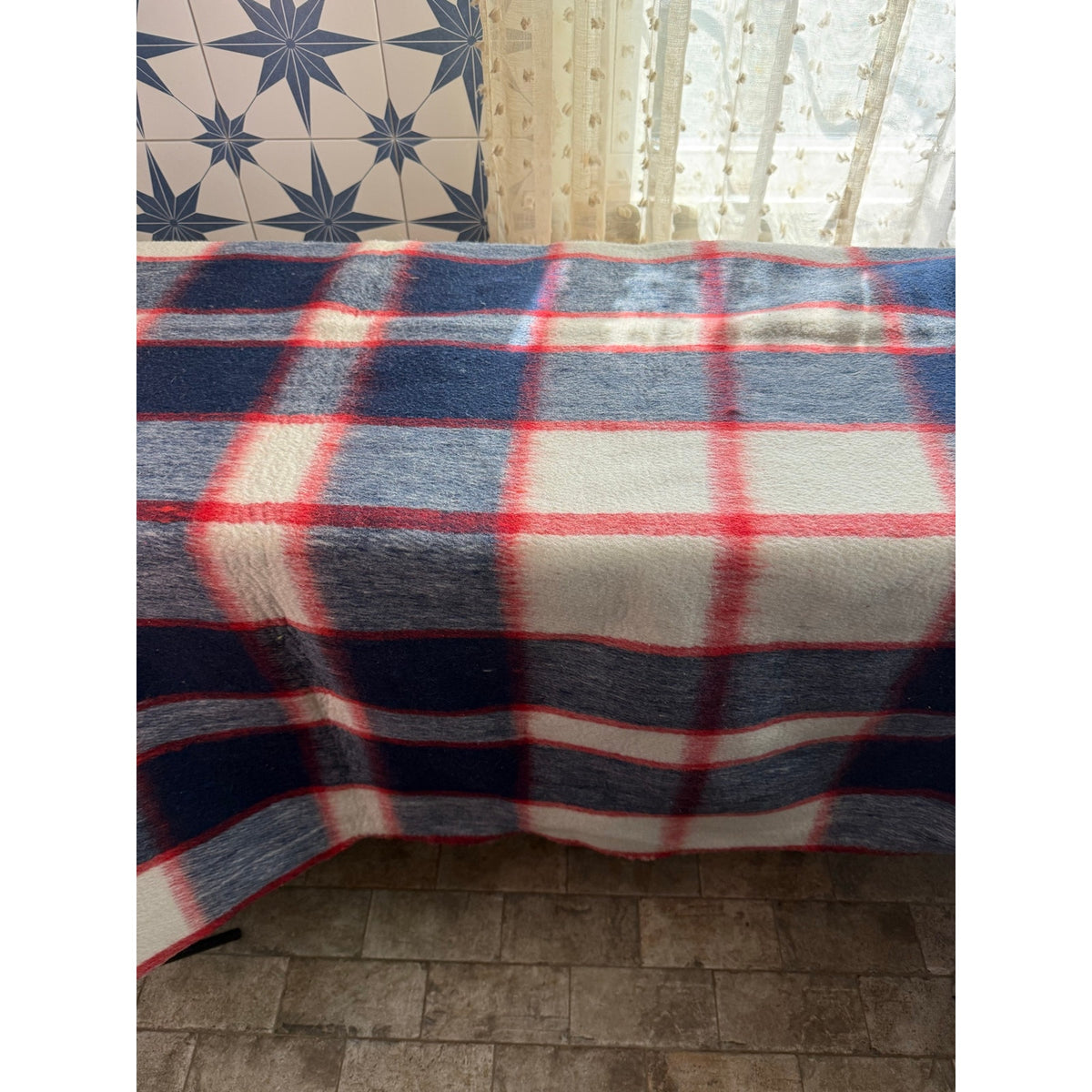 Vintage Heavy Double Face Wool Blanket Twin 68x86 Reversible Plaid Heirloom